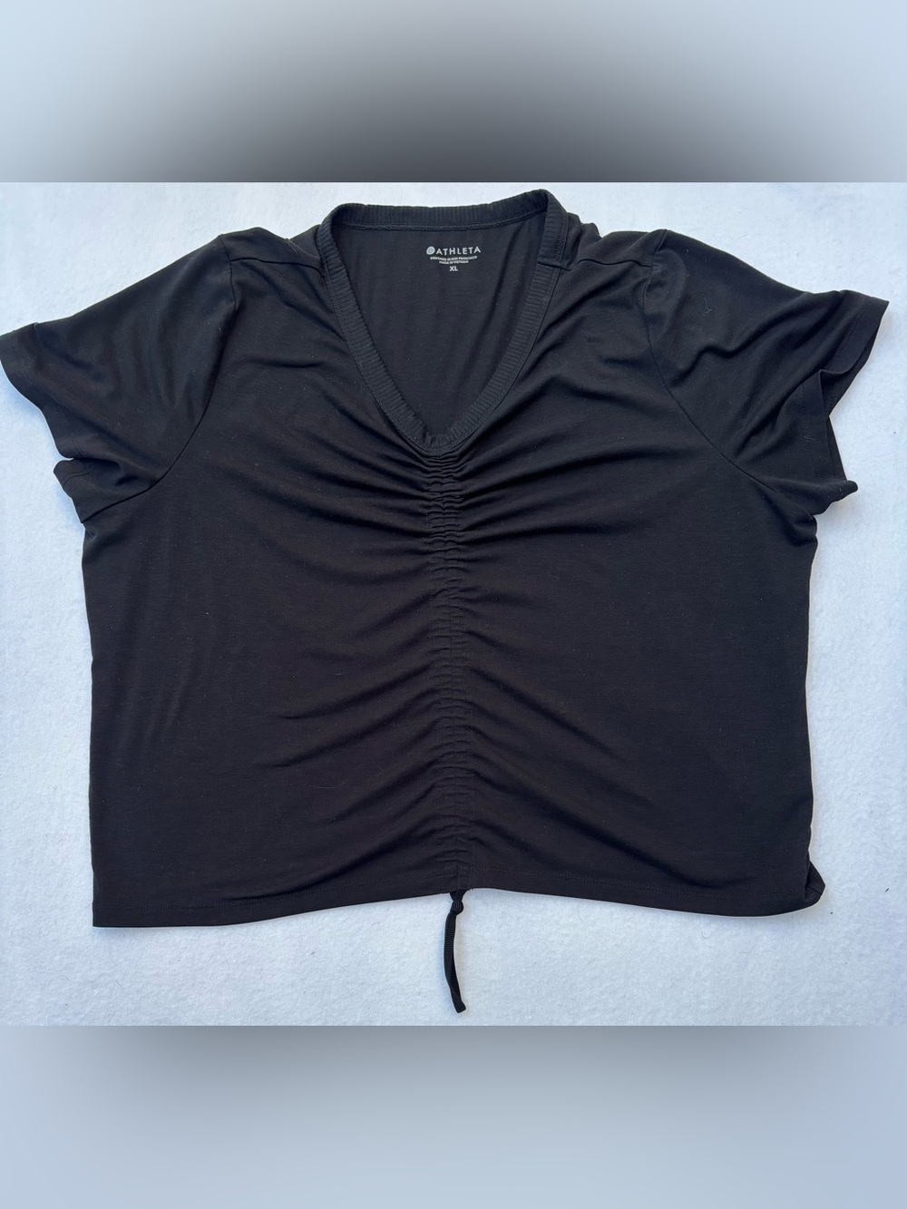 Athleta Black Ruched V-Neck Short Sleeve Top